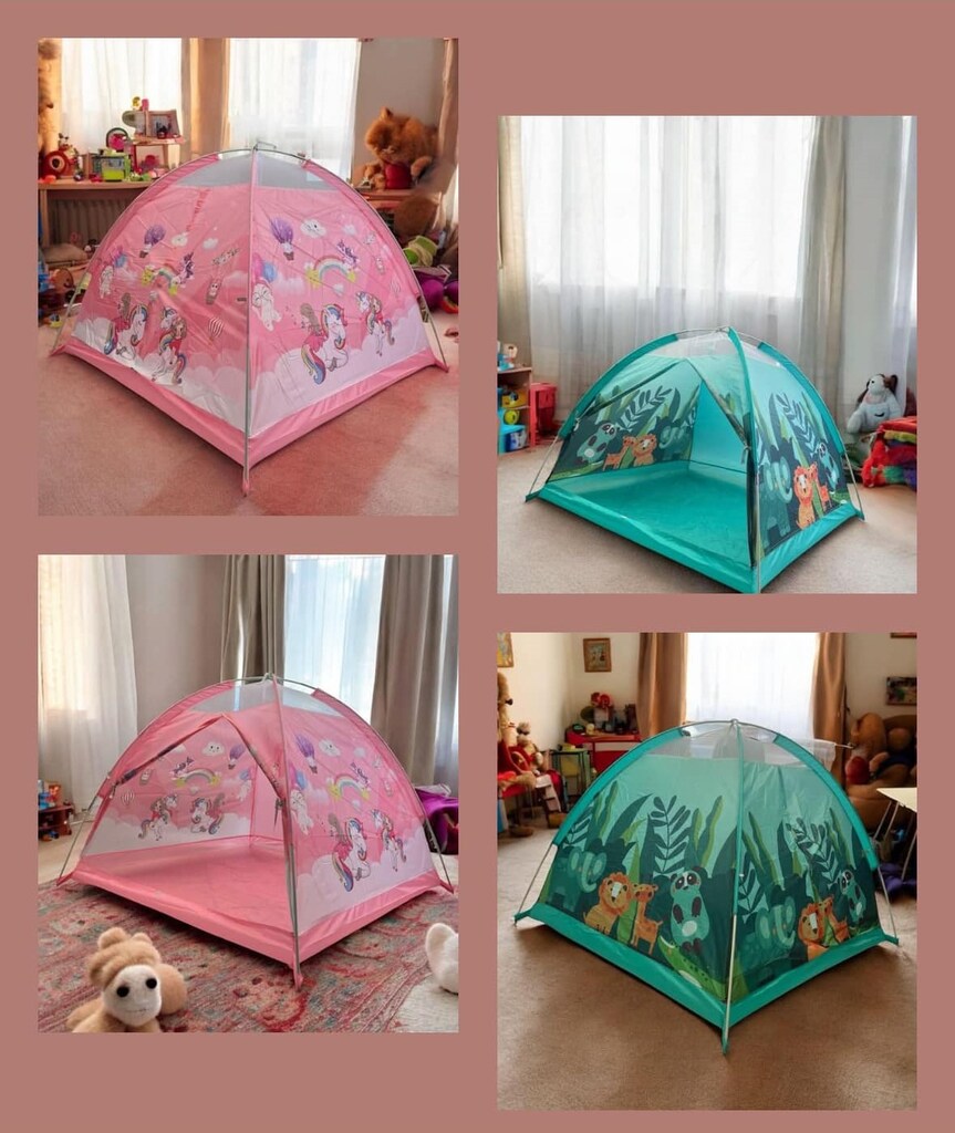 DESENLİ ÇOCUK ÇADIR MAVİ VE PEMBE 120X120X90 CM - 5