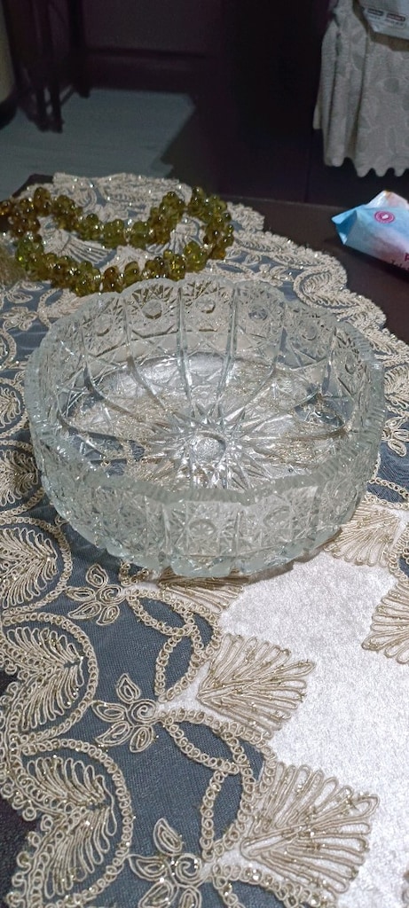 Vintage / Nostaljik Kristal Kesme Vazo ve Kase Seti - 2