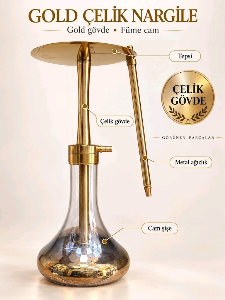 1. Sınıf Rus Model Gold Çelik Nargile Takımı - 3