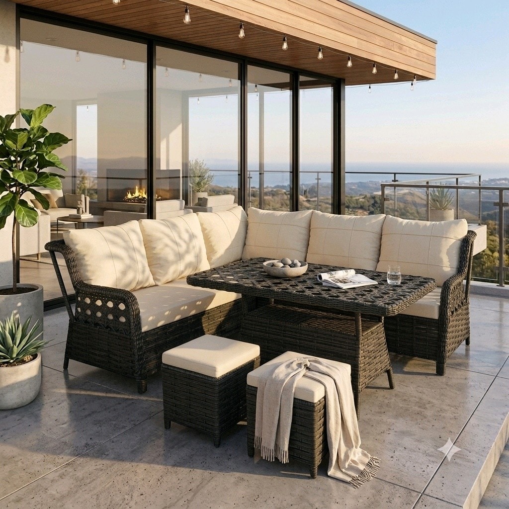 Rattan Köşe Koltuk Takımı, Balkon Oturma Grubu, Bahçe Mobilyası SIFIR - 6