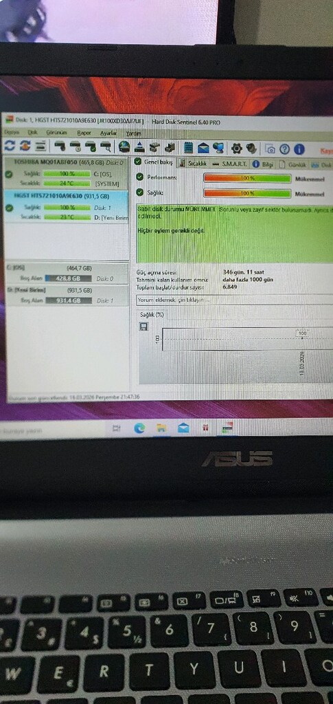 1TB HGST 7200RPM Laptop Harddisk – %100 Sağlık / Hızlı Model - 4