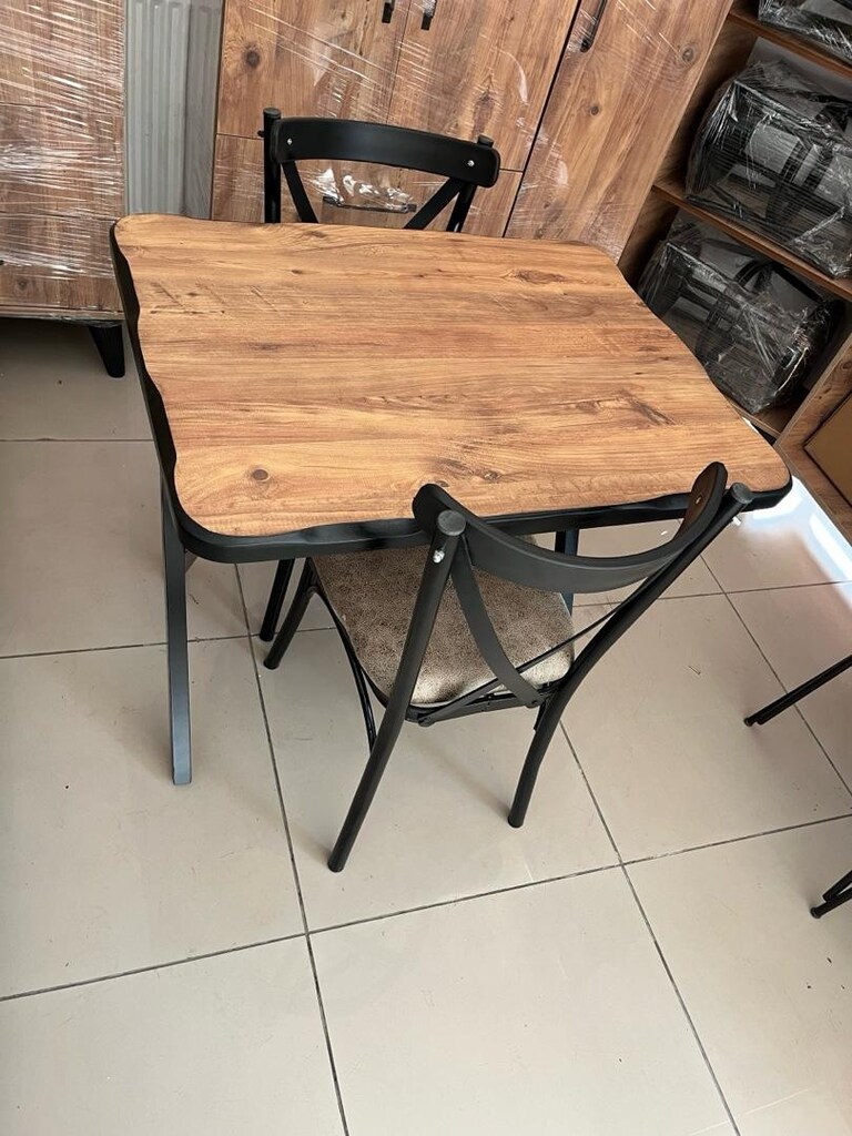 90*70 cm mdf kütük masa 2 adet sandelye - 2