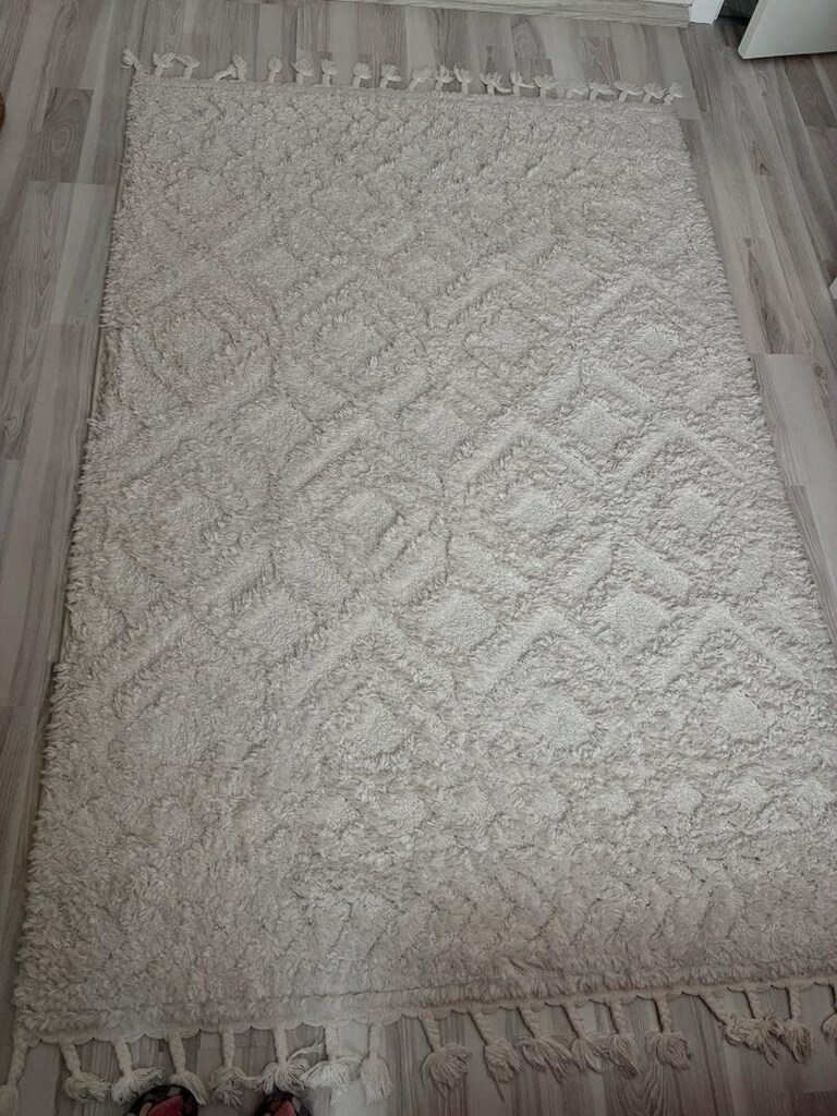 bohem rustik beyaz halı - 5