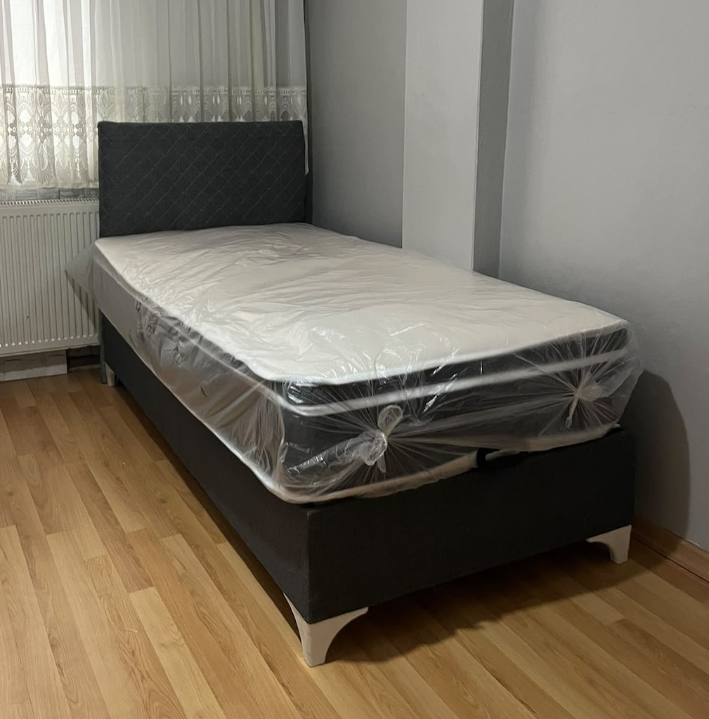 Sıfır Tek Kişilik Baza Başlık Yatak Seti 90x190 Eko Yaylı Yatak Dahil - 2