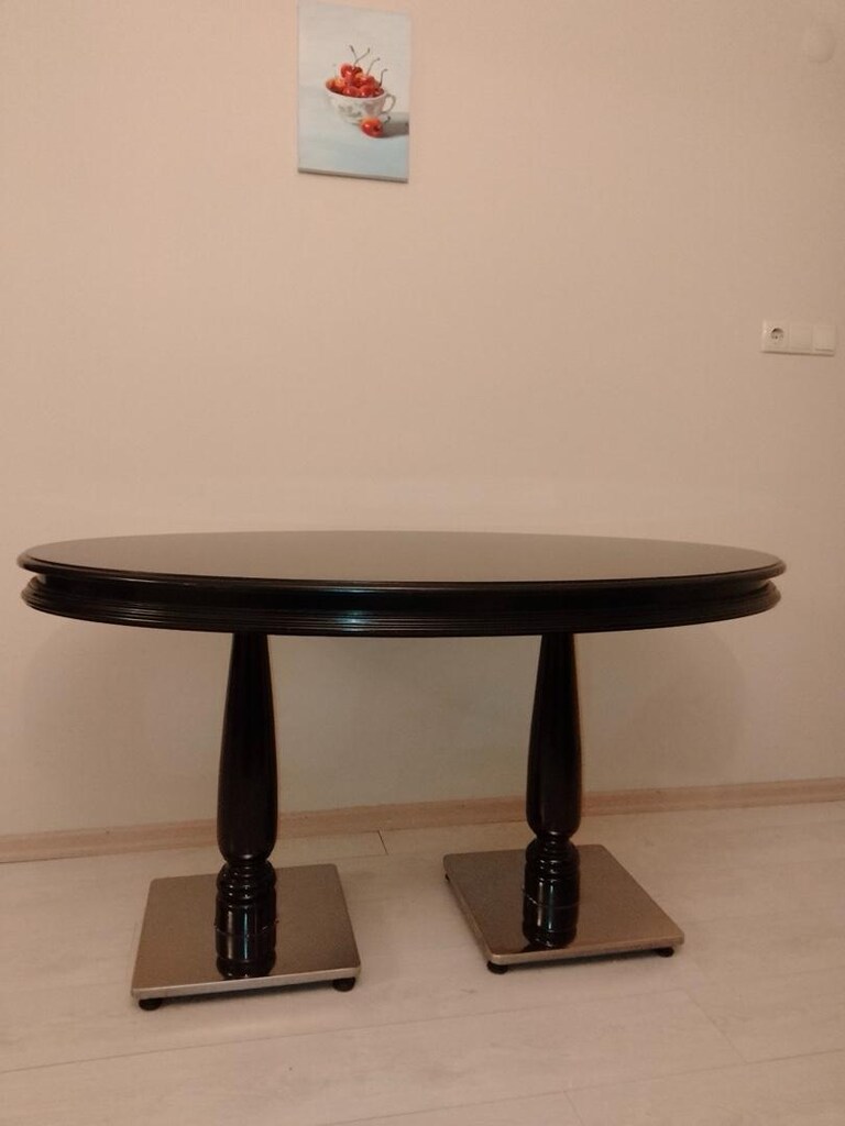 Siyah Ahşap Oval Masa Ve 2 Kadife Koltuk Lüx Masa - 6
