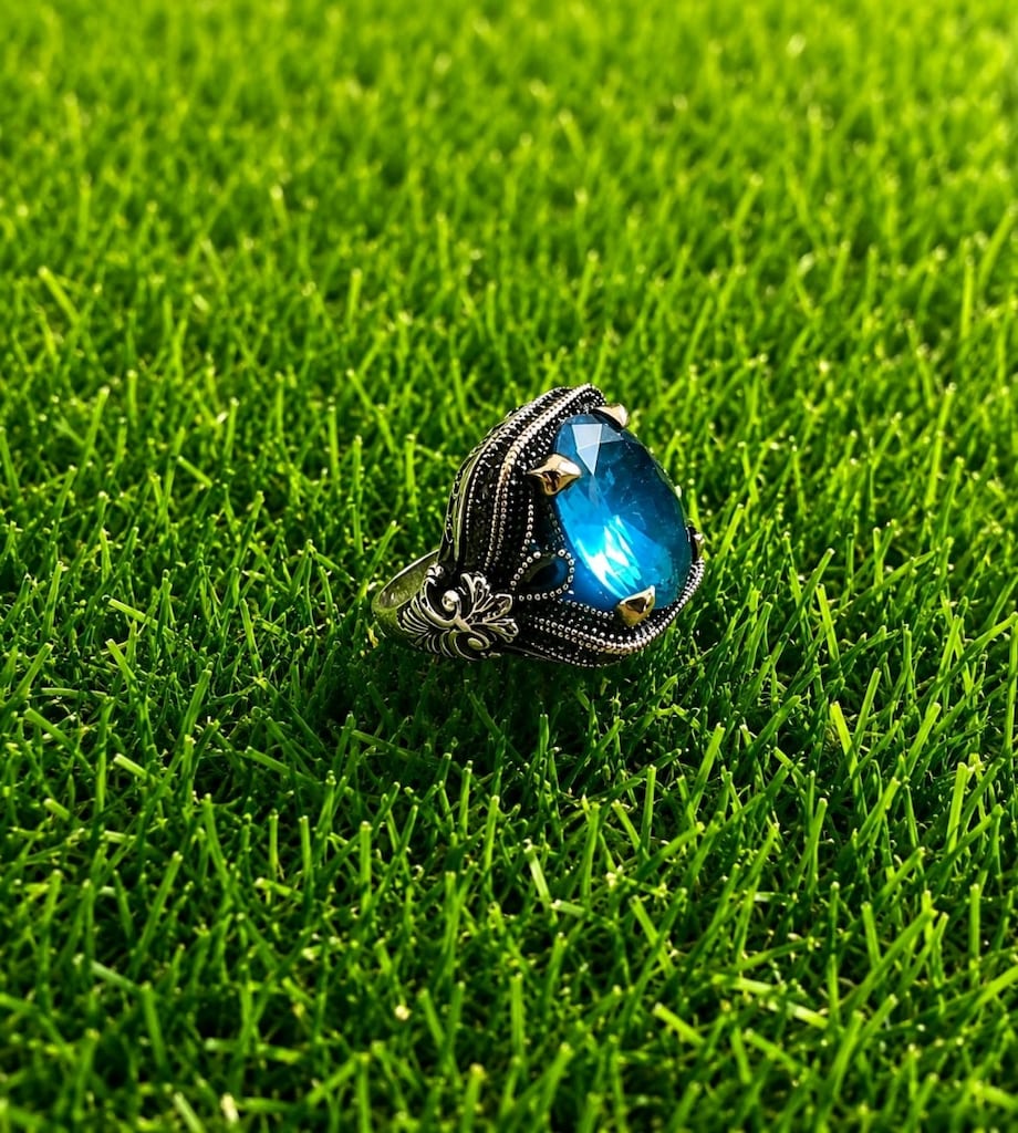 925 Ayar Aqua Marin Taşlı Gümüş Yüzük - 11