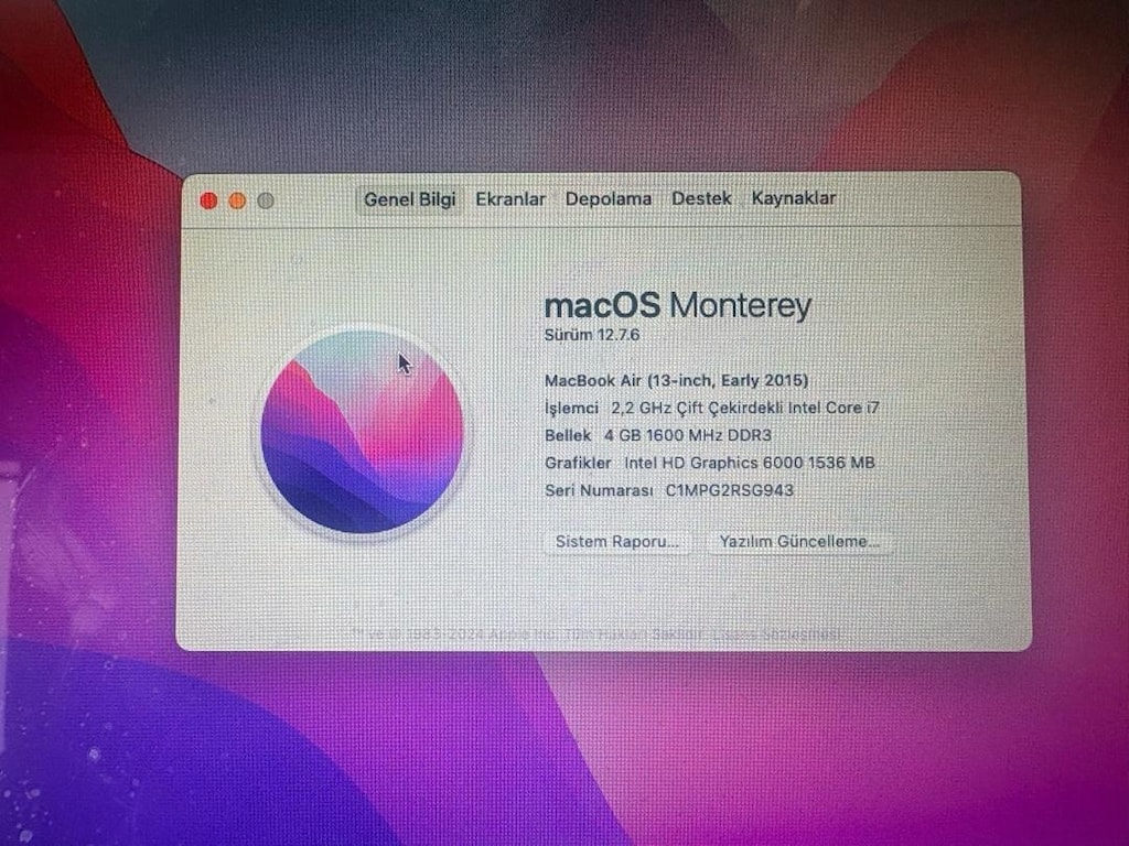 Apple Mac book Air A1466 model 500 gb yükseltilmiş ssd-2.2 ghz i7 iş. - 2