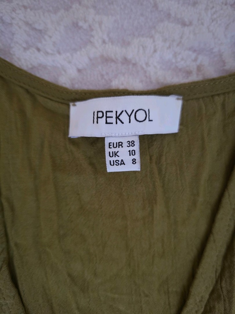 İpek Yol Marka Haki Yeşili Düz Kesim Diz Hizasında Elbise — görsel 4/4