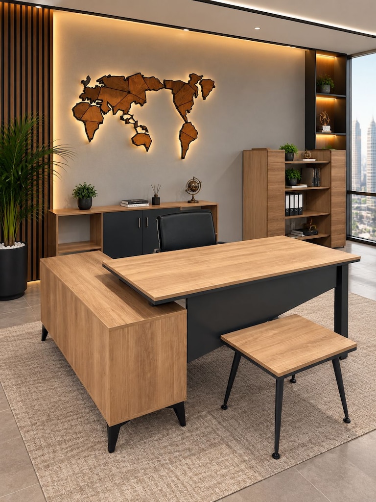 KLAS OFİS ÜSKÜDAR 160x70x140 MARBELLA KİRAZ MAKAM TAKIMI SIFIR - 2