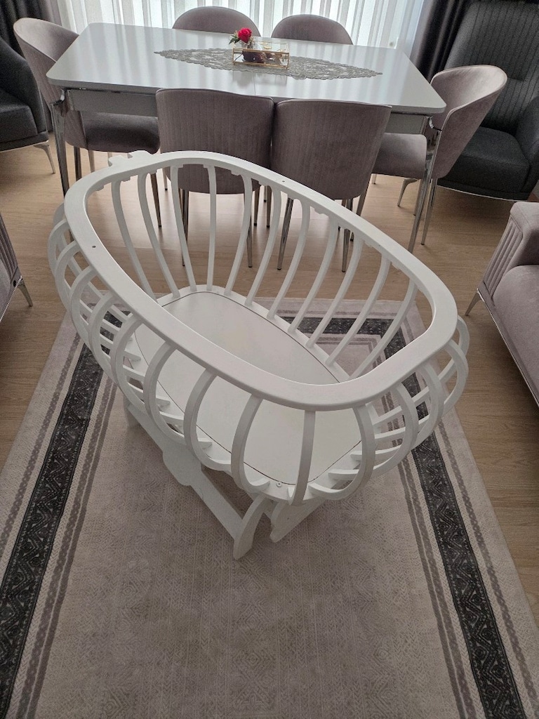 bebbe marka sepet model ahşap bebek beşiği - 5