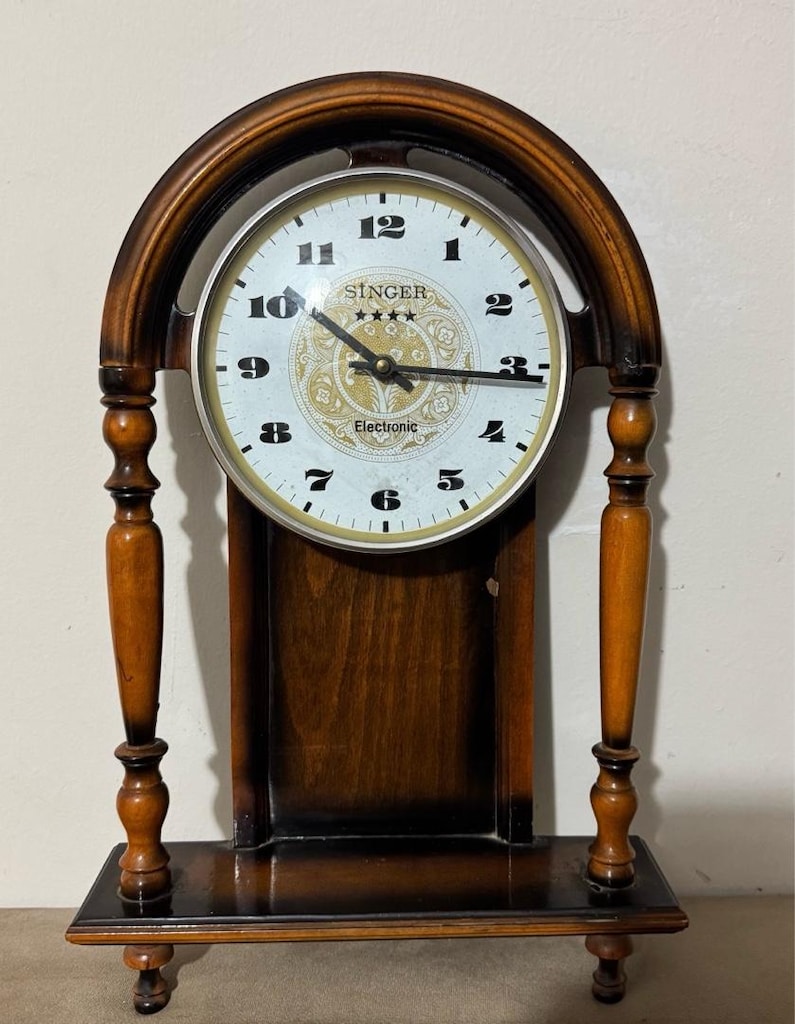 Vintage Singer Ahşap Dekoratif Quartz Duvar Saati - 4