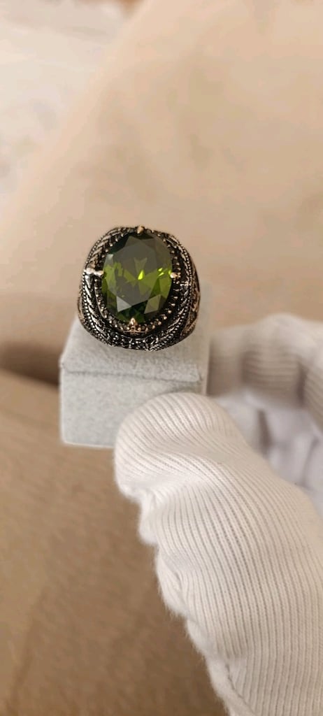 Yeşil Zirkon Taşlı 925 Ayar Gümüş Yüzük - 3