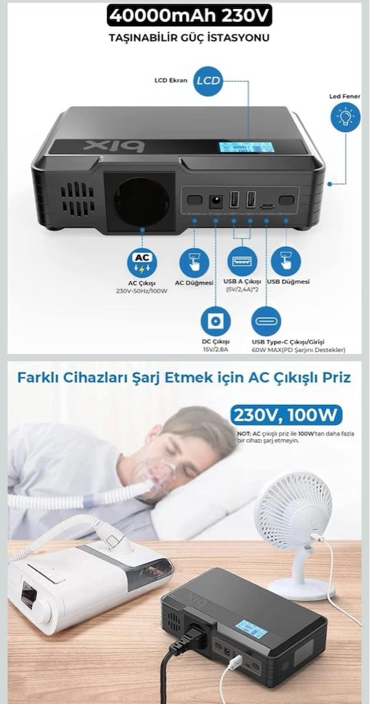 Bix PB401 40000MAH 230V 100W Ac Priz, 2*usb-A, 60W Type-C Giriş ve Çık - 2