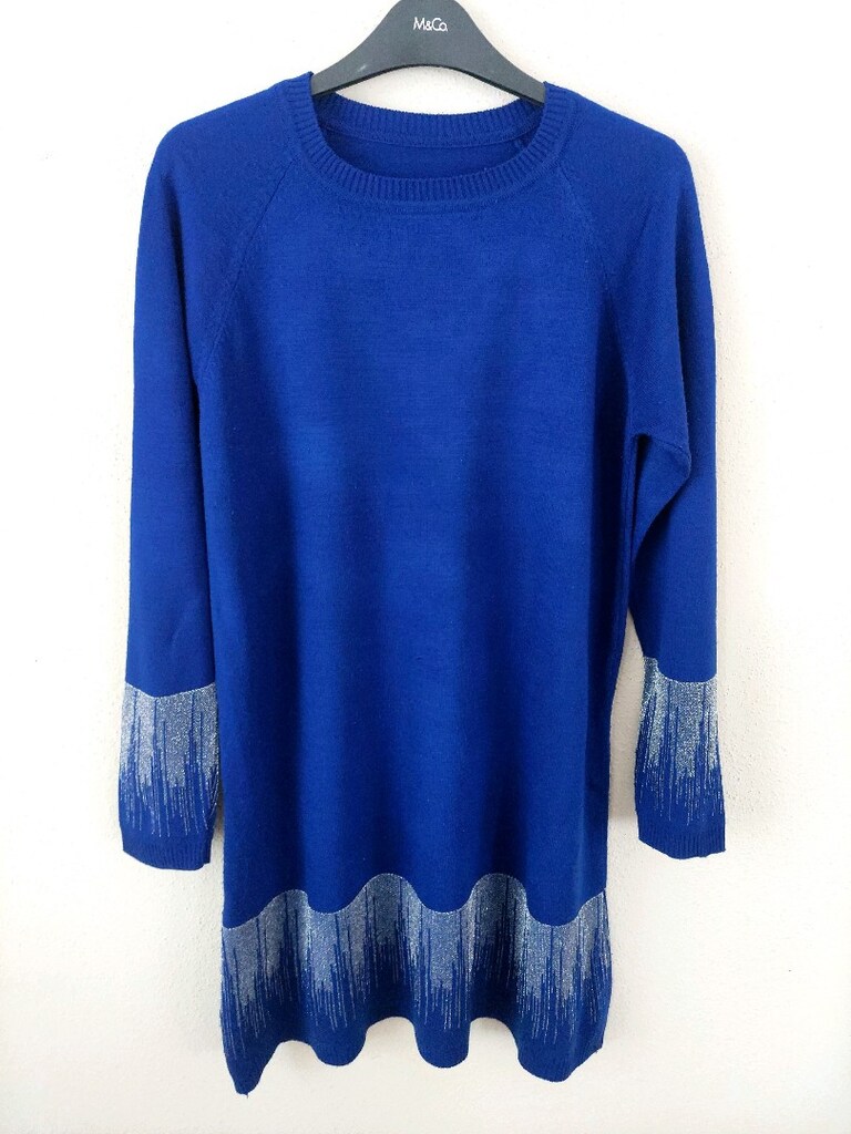 Bayan Saks mavi Desenli Kazak & tunik