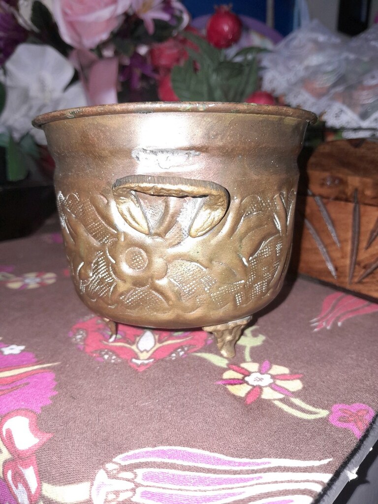 antika bakır 3 ayaklı minik saksı - 3