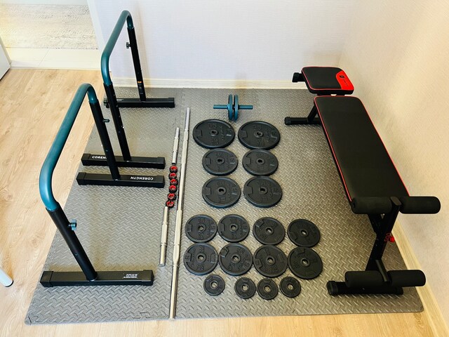 70kg Döküm Ağırlık Seti + Bench + Antreman Barı + Zemin Matı