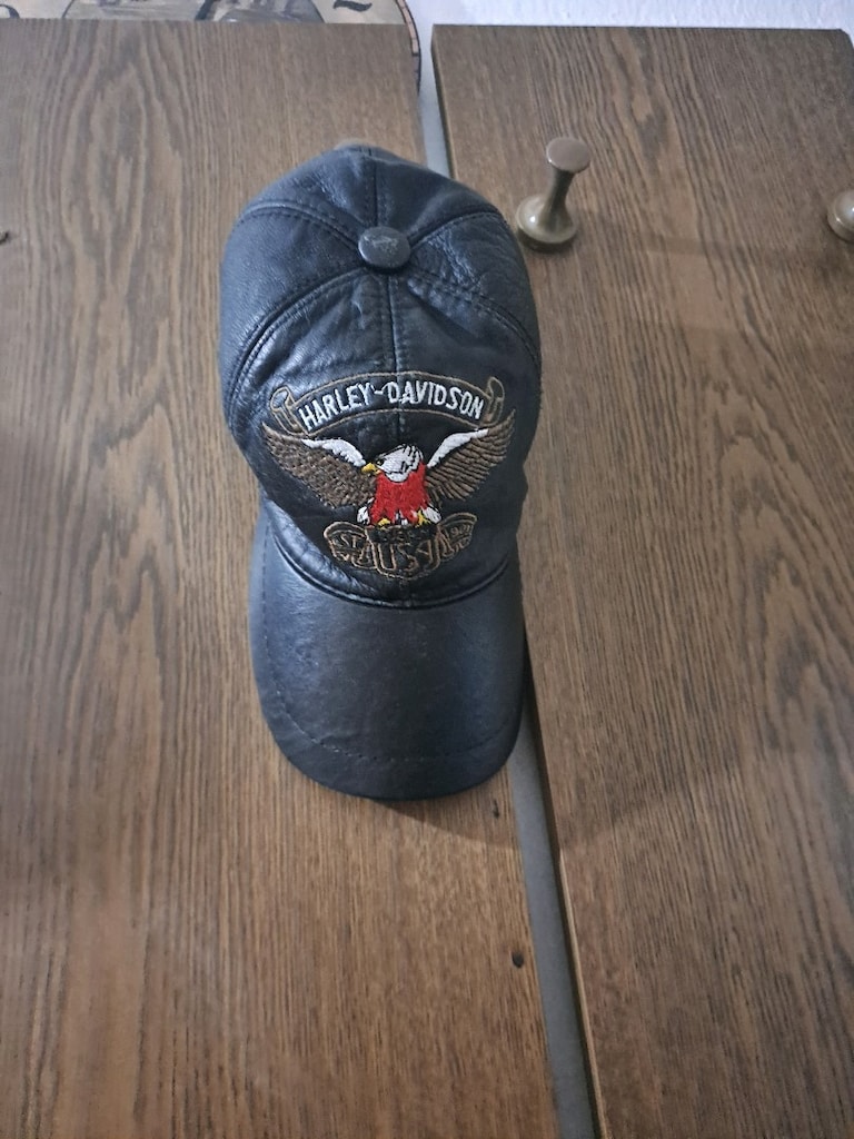 VINTAGE HARLEY DAVIDSON HAKİKİ DERİ "LOGOLU KARTAL" MOTOSİKLET ŞAPKA - 2