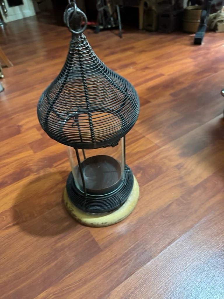 Vintage El Yapımı Metal Tel Örgü Dekoratif Fener / Mumluk 36 cm - 15