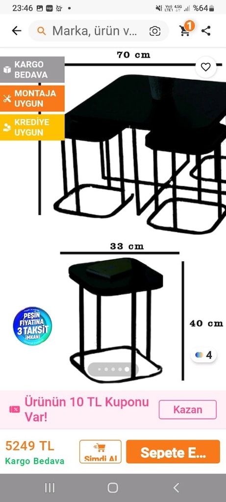 4 sehpa 1 masalı orta sehpa çok yeni - 6