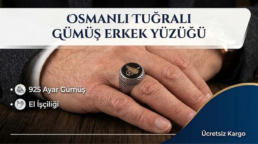 10GR GÜMÜŞ TUĞRALI ERKEK YÜZÜĞÜ (925 AYAR EL İŞİ)