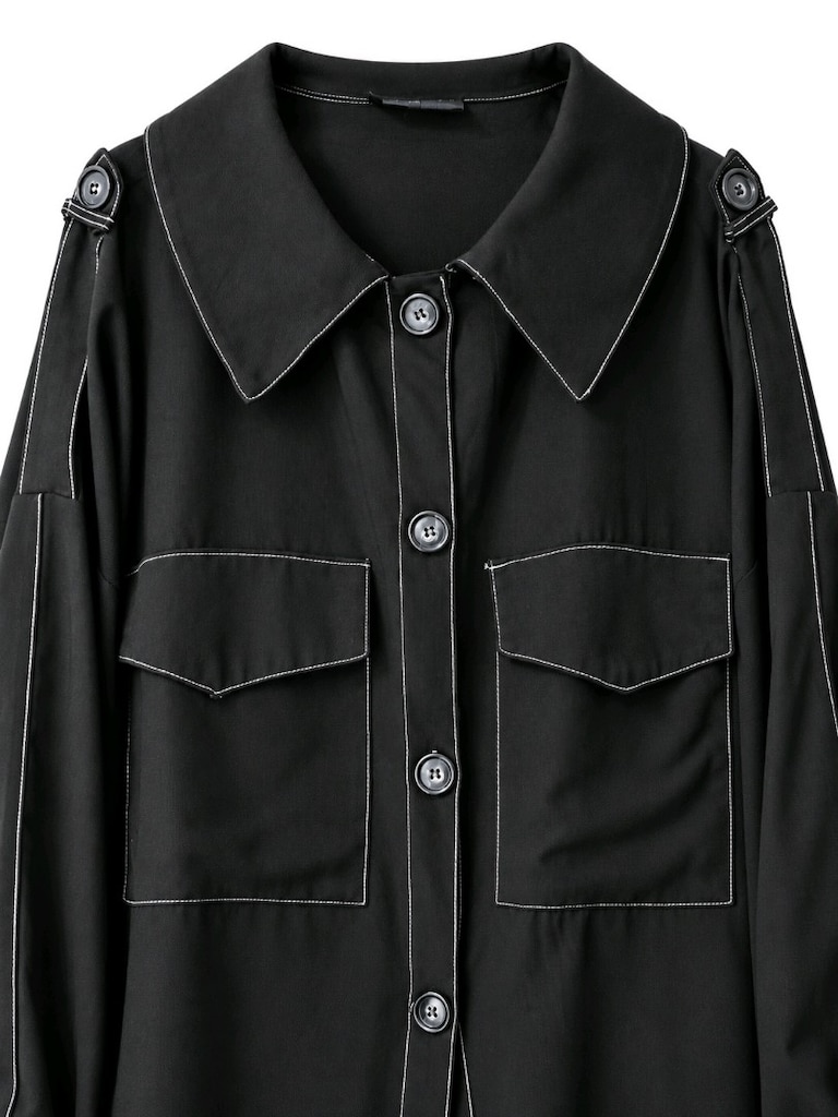 Siyah Oversize Uzun Trençkot - Sister's Store - 3