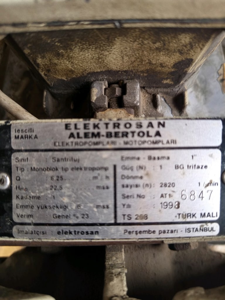 Elektrosan Alem-Bertola 1 BG Trifaze Santrifüj Pompa - 1993 Türk Malı - 2