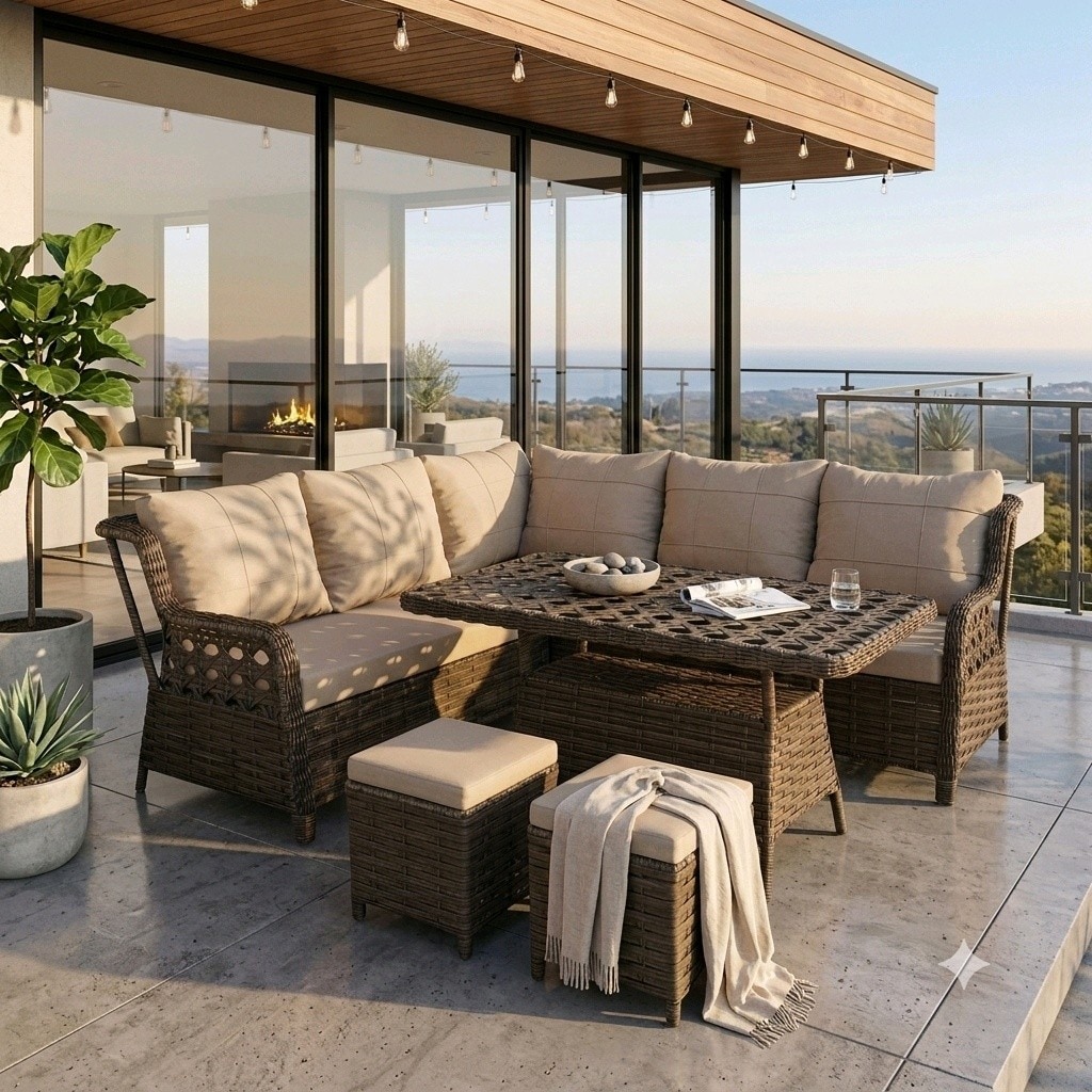 Rattan Köşe Koltuk Takımı, Balkon Oturma Grubu, Bahçe Mobilyası SIFIR - 5
