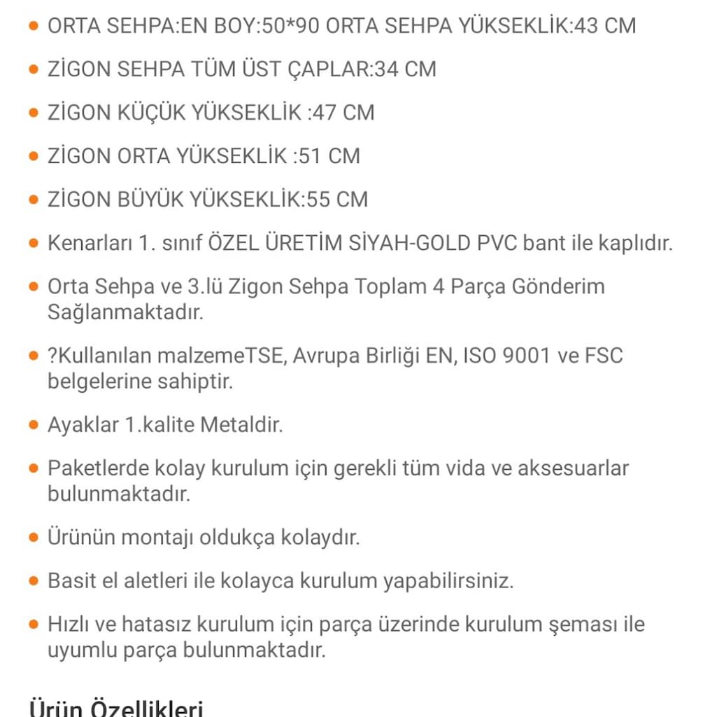 Gold Beyaz Model 3 lü Zigon Sehpa ve Orta Sehpa - 8