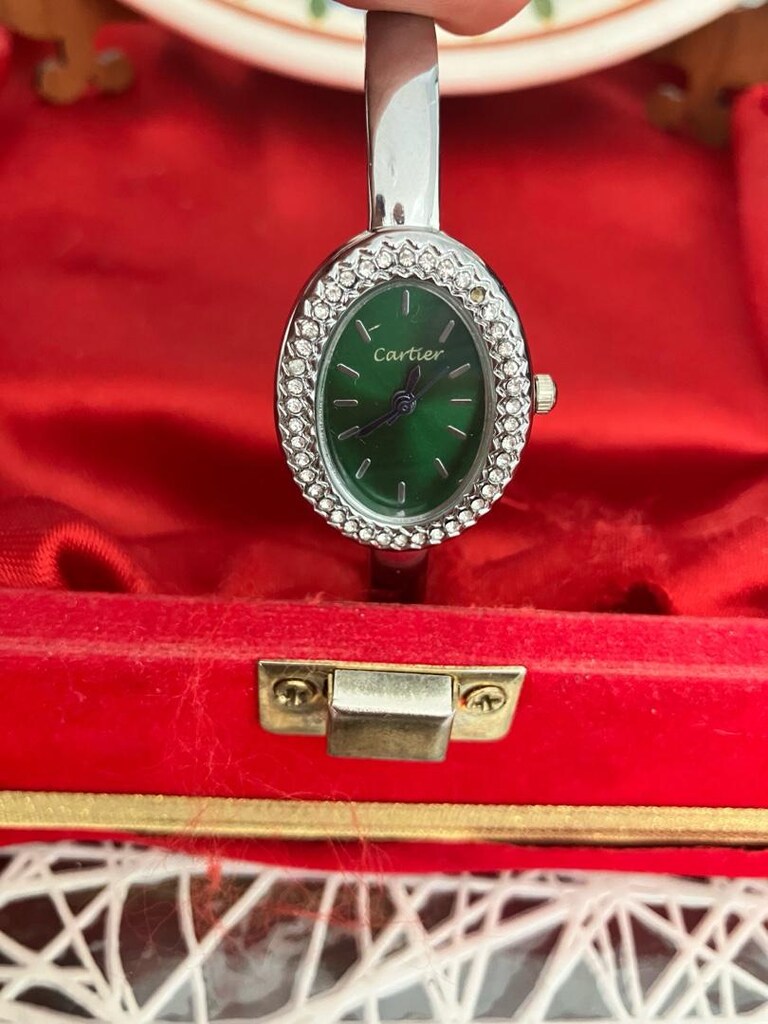 Cartier Yeşil Kadran kelepçe kordon Zarif Kadın Kol Saati - 2