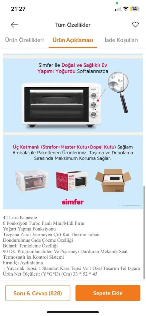 Simfer 4242 42 Litre Turbo Fanlı Mini/Midi Fırın - 5