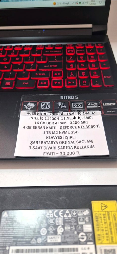 ACER NİTRO 5 LAPTOP İ5 11400H İŞLEMCİ 16 RAM 3050 Tİ - 3