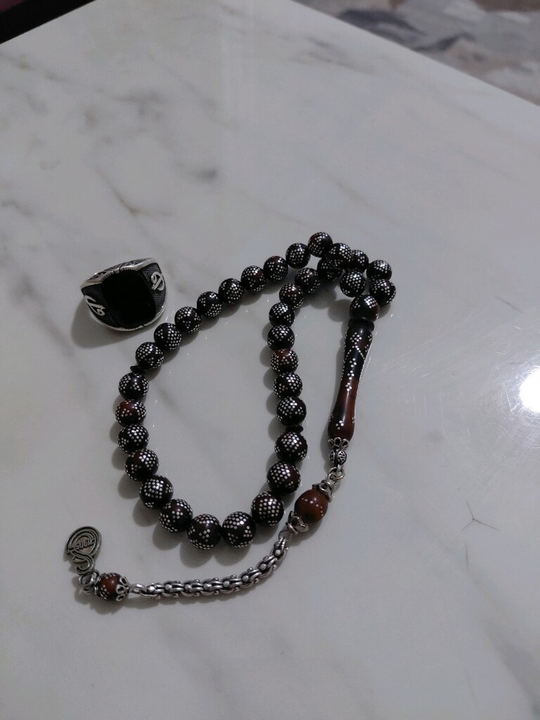 ikisi bir arada takım tespih ve yüzük ful gümüşler