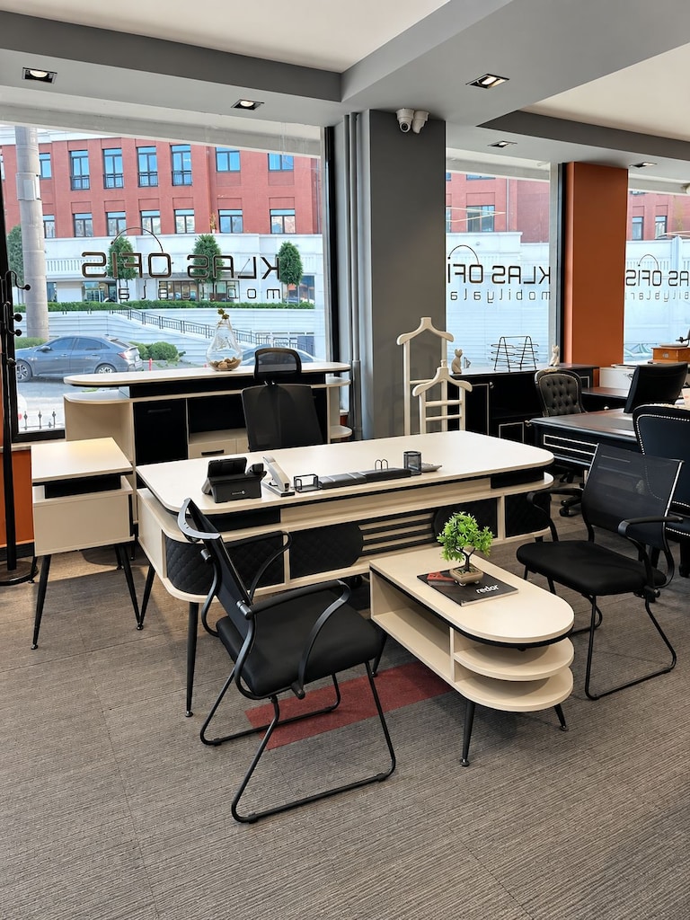 KLAS OFİS ÜSKÜDAR 200x85 cm KUM BEJİ SİYAH YÖNETİCİ TAKIMI - 2