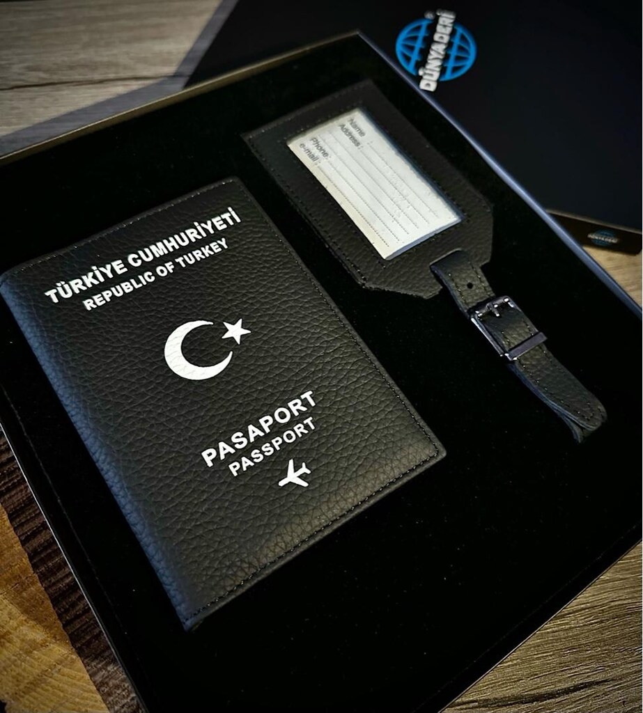 Deri Pasaport Kılıfı, Deri Pasaport Kabı Cüzdanı Bagaj Etiket 2’li Set - 5