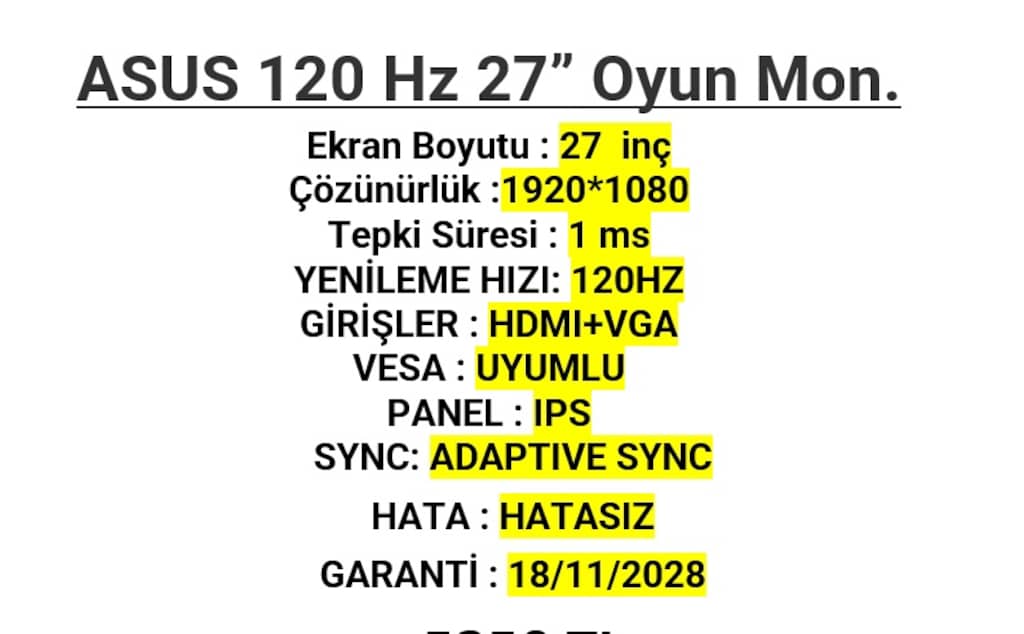 ASUS 120 Hz 27” Oyun Monitörü - 9