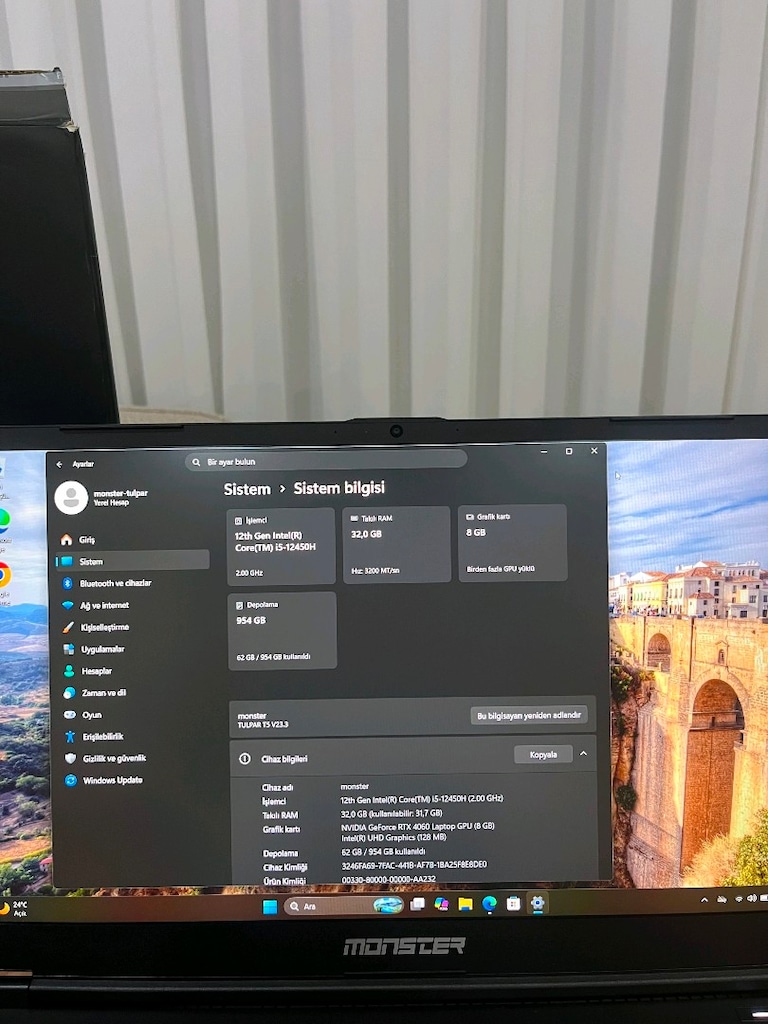 Monster Tulpar T5 V23.3.2 | RTX 4060 8GB | 32GB RAM | 1TB SSD - 2