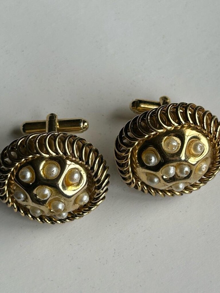 Vintage Kullanılmamış iki farklı model incili kol düğmesi - 4