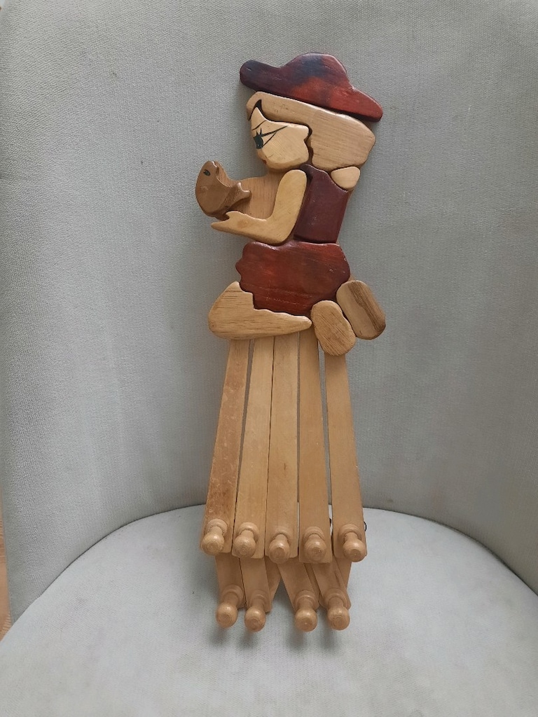 vintage ahşap figürlü çok kollu askılık - 6