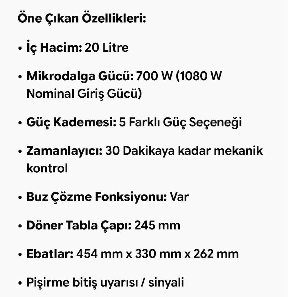 Sıfır Kutusunda Vestel MW 20-MW Mikrodalga Fırın (Açılmamış) - 4