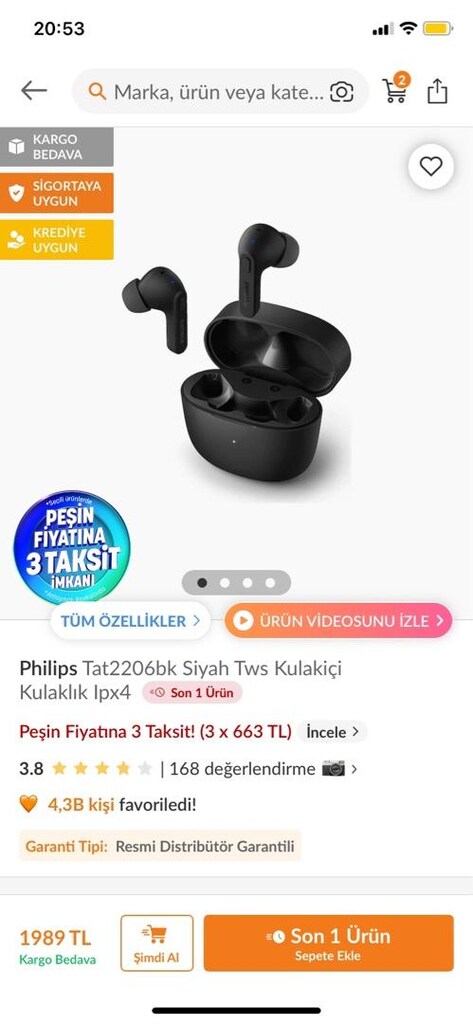KAPALI KUTU~PHILIPS TAT2206BK True Wireless Kulaklıklar - 4
