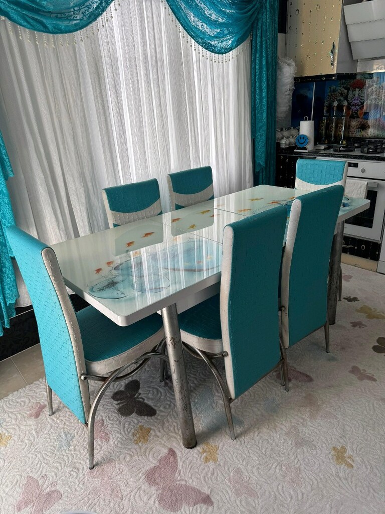Şık Desenli Cam Mutfak/Yemek Masası Takımı (6 Sandalyeli) - 2