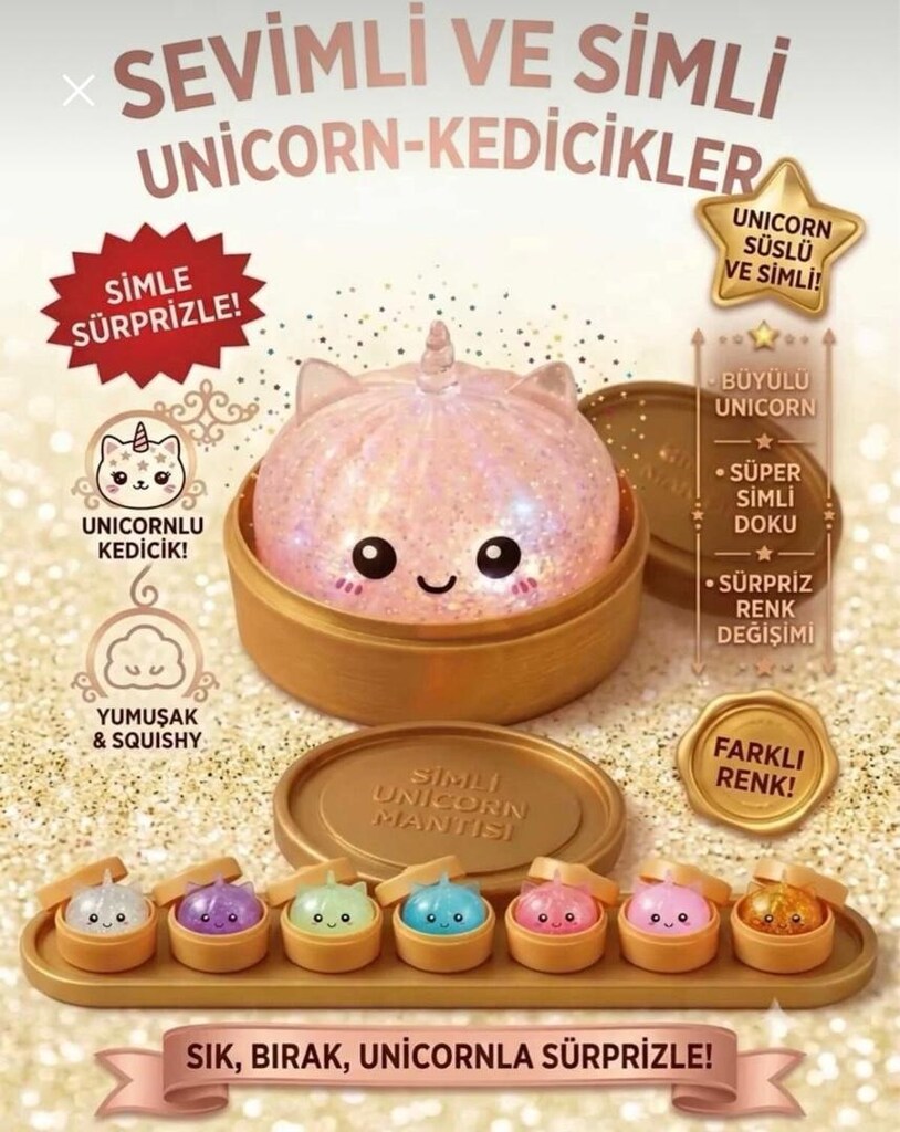 Çin Mantısı Simli Seffaf Kedicik Squishy Oyuncak - 4