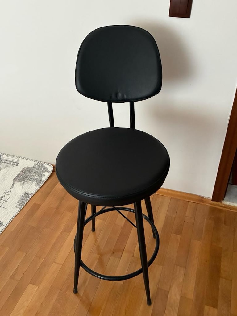 Siyah Deri Döşemeli Sırtlıklı Bar / Mutfak Adası Sandalyesi – 65 cm - 4