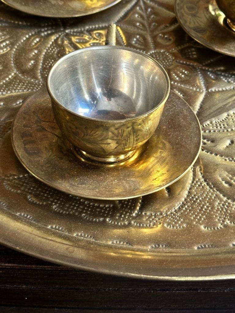Vintage pirinç çay tepsisi - 3