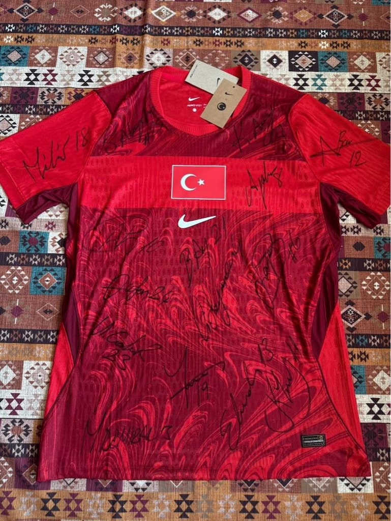 kırmızı türkiye milli takım imzalı futbol erkek unisex forması - 4
