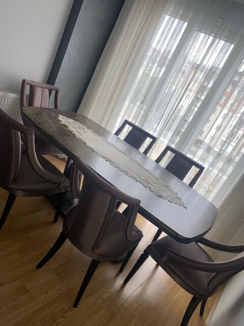 6 Kişilik Modern Mermer Desenli Yemek Masası Takımı