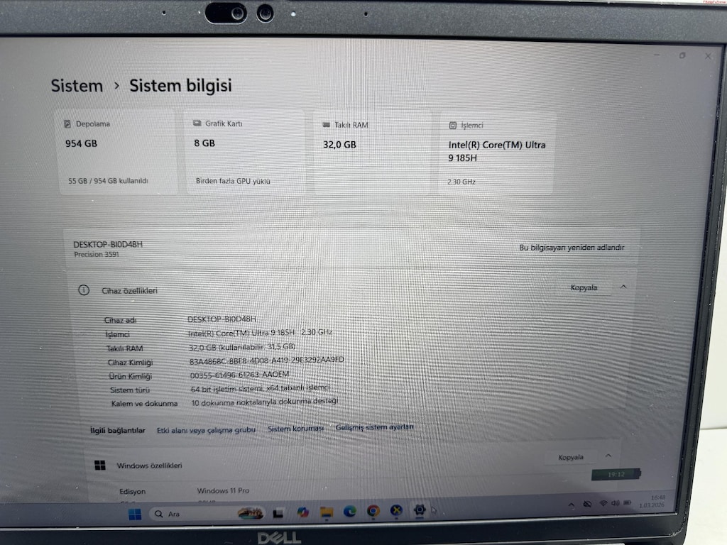 DELL ULTRA 9 İŞLEMCİ 32 GB RAM 1 TB NVME RTX 2000 ADA DOKUNMATİK - 3