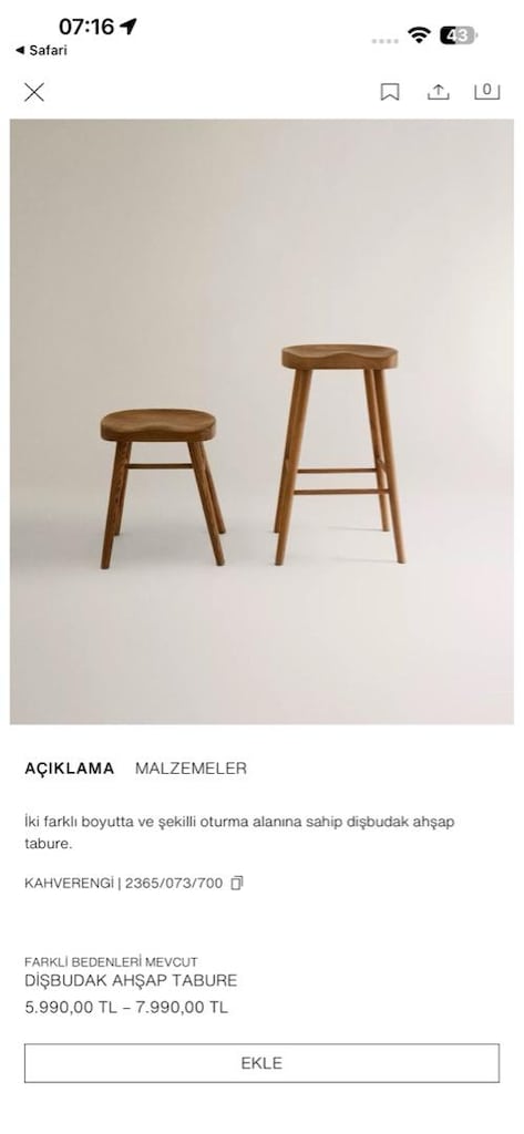 Zara Home Dişbudak Bar Taburesi - 7