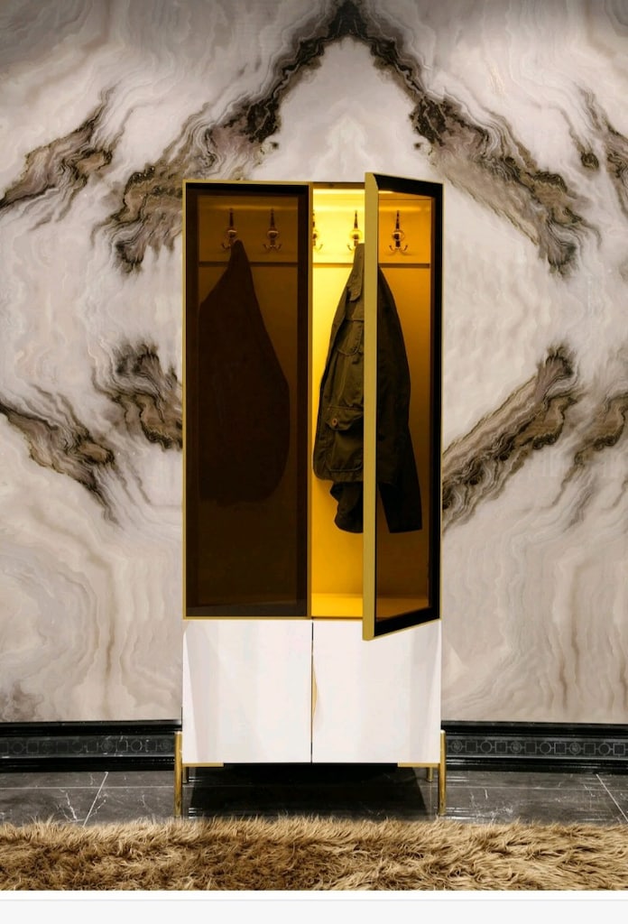 URETICIDEN SIFIR MODERN LEDLİ REFLEKTE AYNALI PORTMANTO VESTİYER beyaz - 11