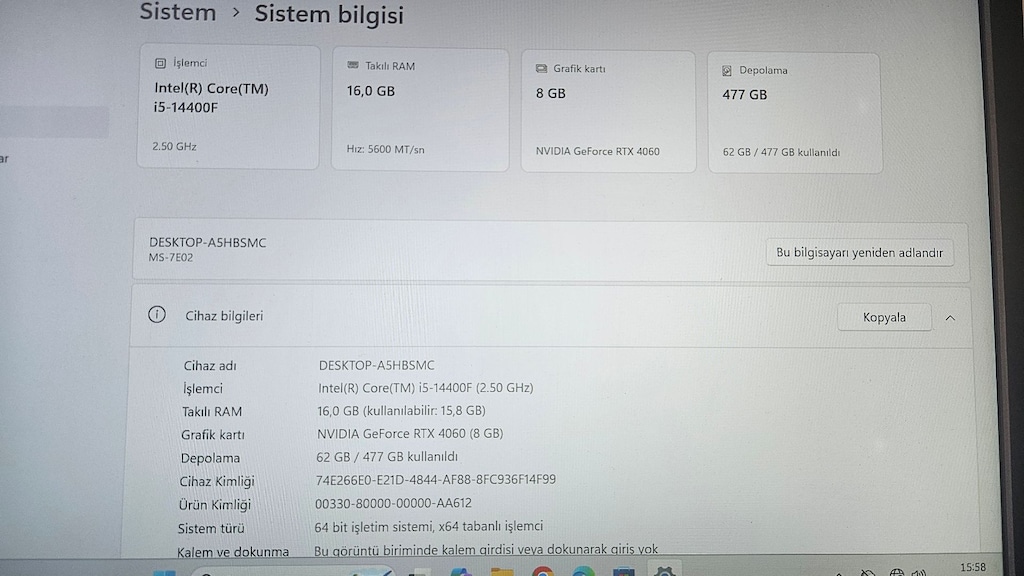 İ5 14.Nesil 16 GB DDR5 Ram 512 GB M2 SSD MSI 8 GB 4060 E.Kartı - 6